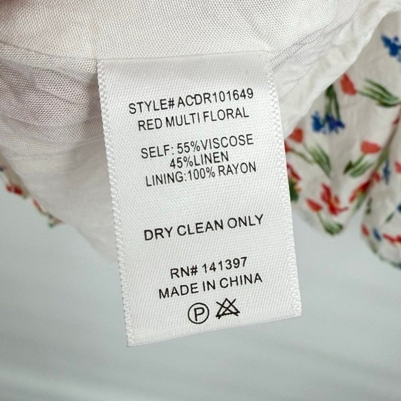 ASTR The Label Serilda Medium Mini Dress Linen Floral Puff Sleeve Smocked Cutout - Picture 10 of 10